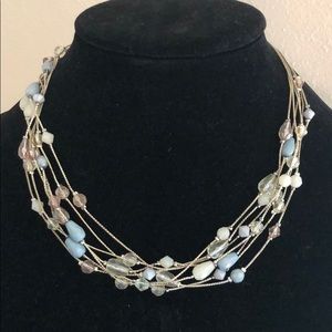 Blue white and clear beaded necklace